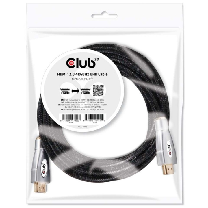 CLUB3D HDMI 2.0 4K60Hz UHD-kabel 5 m/16,4 fot i gruppen Elektronikk / Kabler og adaptere / HDMI / Kabler hos TP E-commerce Nordic AB (A14789)