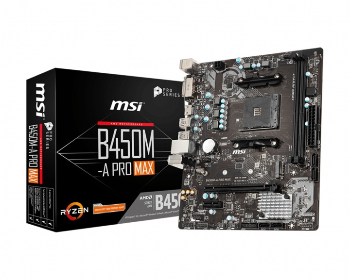 MSI B450M-A PRO MAX moderkort AMD B450 Uttag AM4 micro ATX i gruppen Datautstyr / PC-Komponenter / Hovedkort hos TP E-commerce Nordic AB (A15176)