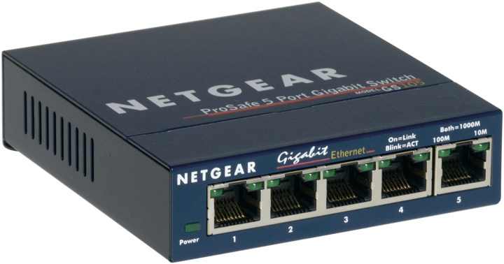 Netgear GS105 Ikke-administrert Gigabit Ethernet (10/100/1000) Blå i gruppen Datautstyr / Nettverk / Switcher hos TP E-commerce Nordic AB (A15269)