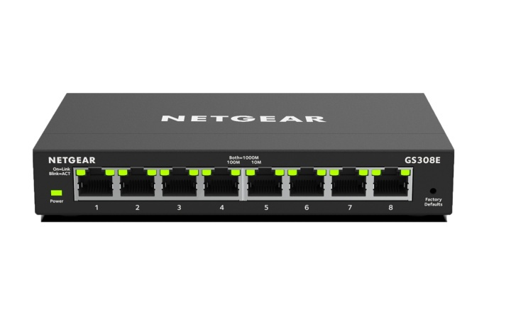 Netgear GS308E hanterad Gigabit Ethernet (10/100/1000) Svart i gruppen Datautstyr / Nettverk / Switcher / 10/100/1000Mbps hos TP E-commerce Nordic AB (A15277)