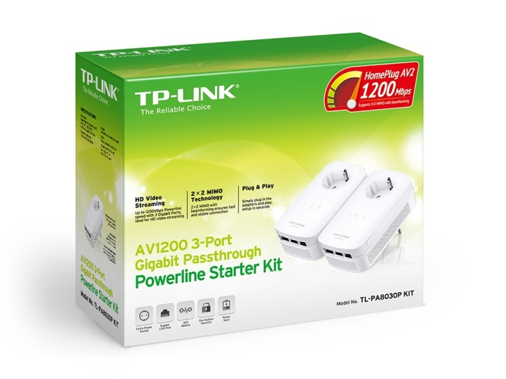 TP-LINK TL-PA8030PKIT 1200 Mbit/s nettverkstilkoblet (Ethernet) Hvit 2 stk i gruppen Datautstyr / Nettverk / Homeplug/Powerline hos TP E-commerce Nordic AB (A15348)