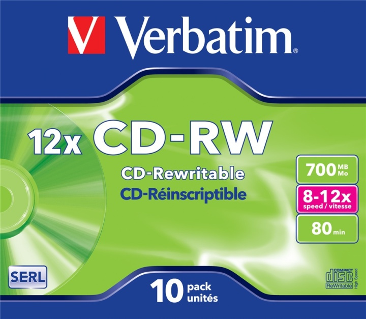 Verbatim CD-RW 12x 700 MB 10 stk i gruppen Elektronikk / Lagringsmedia / CD/DVD/BD-plater / CD-RW hos TP E-commerce Nordic AB (A15420)
