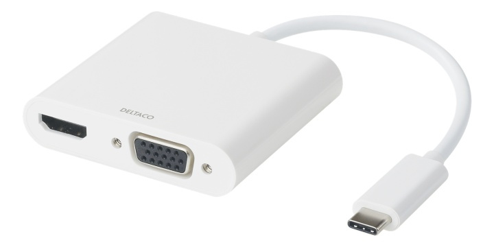 DELTACO USB-C-dokkingstasjon, HDMI/VGA/USB-C, 100 W USB-C PD 3.0, hvit i gruppen Datautstyr / Bærbare datamaskiner og tilbehør / Dokkingstasjoner hos TP E-commerce Nordic AB (A16582)