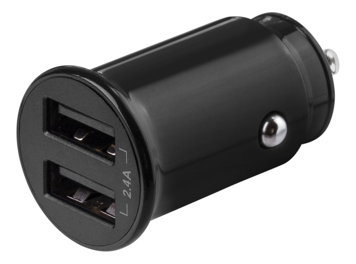 DELTACO 12/24 V USB car charger with compact size and dual USB-A ports i gruppen SMARTTELEFON & NETTBRETT / Ladere og Kabler / Billader / Billader USB hos TP E-commerce Nordic AB (A16659)