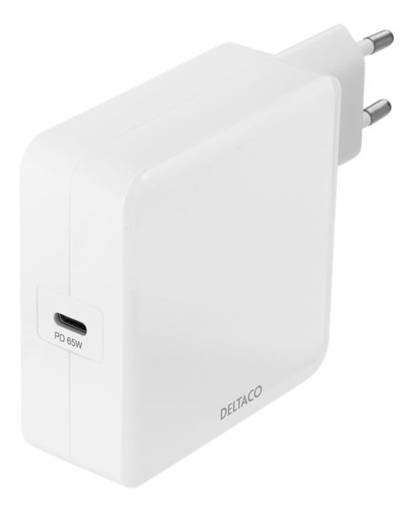 DELTACO USB-C PD wall charger, 65 W, white i gruppen SMARTTELEFON & NETTBRETT / Ladere og Kabler / Vegglader / Vegglader USB hos TP E-commerce Nordic AB (A16671)