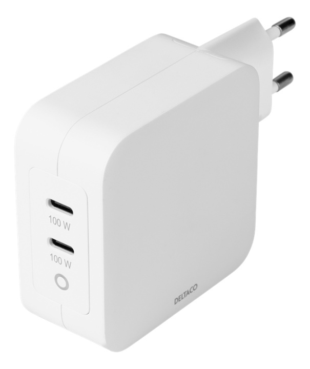 DELTACO USB-C wall charger, GaN technology, 2x USB-C PD, total 100 W i gruppen SMARTTELEFON & NETTBRETT / Ladere og Kabler / Vegglader / Vegglader USB hos TP E-commerce Nordic AB (A16674)