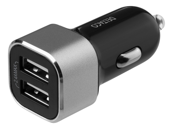 DELTACO USB-billader, 2x USB-A, 2,4 A, totalt 17 W i gruppen SMARTTELEFON & NETTBRETT / Ladere og Kabler / Billader / Billader USB hos TP E-commerce Nordic AB (A16735)