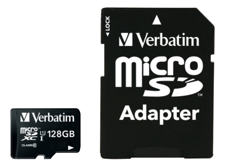 Verbatim SD Micro (SDXC) Class 10 m. adapter 128 GB i gruppen Elektronikk / Lagringsmedia / Minnekort / MicroSD/HC/XC hos TP E-commerce Nordic AB (A16881)