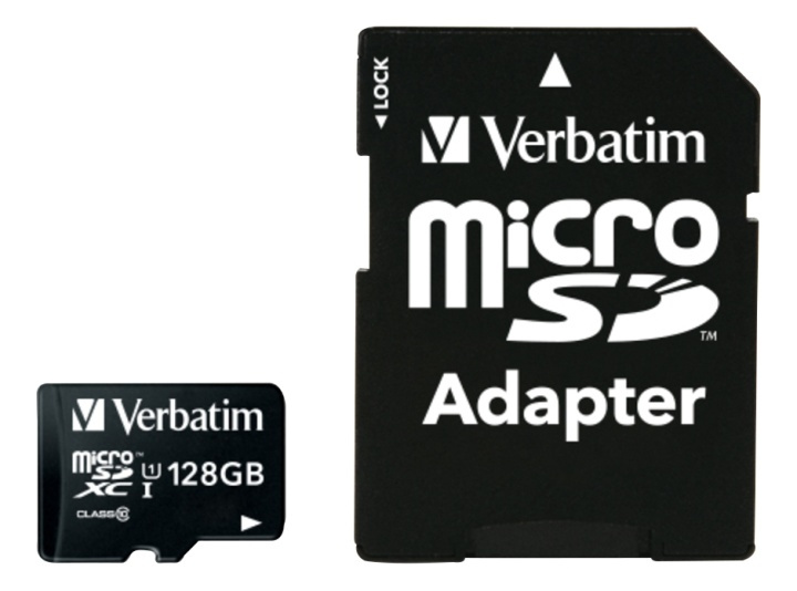 Verbatim microSDXC-kort, 128GB, inkl.adapter, klasse 10 i gruppen Elektronikk / Lagringsmedia / Minnekort / MicroSD/HC/XC hos TP E-commerce Nordic AB (A16881)