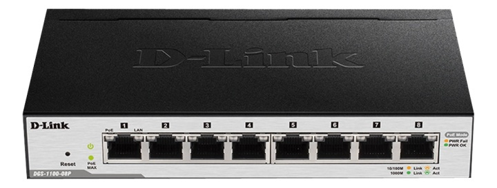 D-Link 8-Port PoE Gigabit Smart Managed Switch, Fanless Design i gruppen Datautstyr / Nettverk / Switcher / 10/100/1000Mbps hos TP E-commerce Nordic AB (A17083)