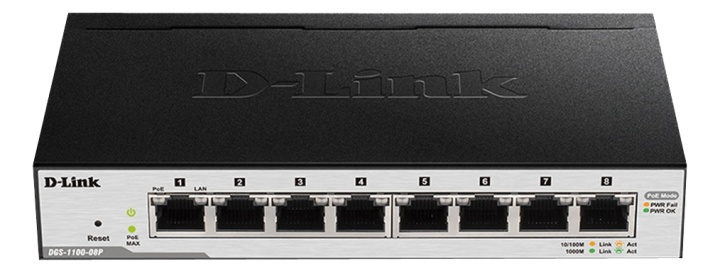 D-Link 8-port PoE Gigabit Smart Managed Switch, vifteløs design i gruppen Datautstyr / Nettverk / Switcher hos TP E-commerce Nordic AB (A17083)