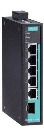 Moxa EDS-G205-1GTXSFP, 5-portars Gigabit switch, redundant ström, sv i gruppen Datautstyr / Nettverk / Switcher / 10/100/1000Mbps hos TP E-commerce Nordic AB (A17090)