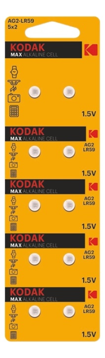 Kodak MAX AG2/LR59 alkalisk batteri (10-pakning perforert) i gruppen Elektronikk / Batterier & Ladere / Batterier / knappcelle hos TP E-commerce Nordic AB (A17147)