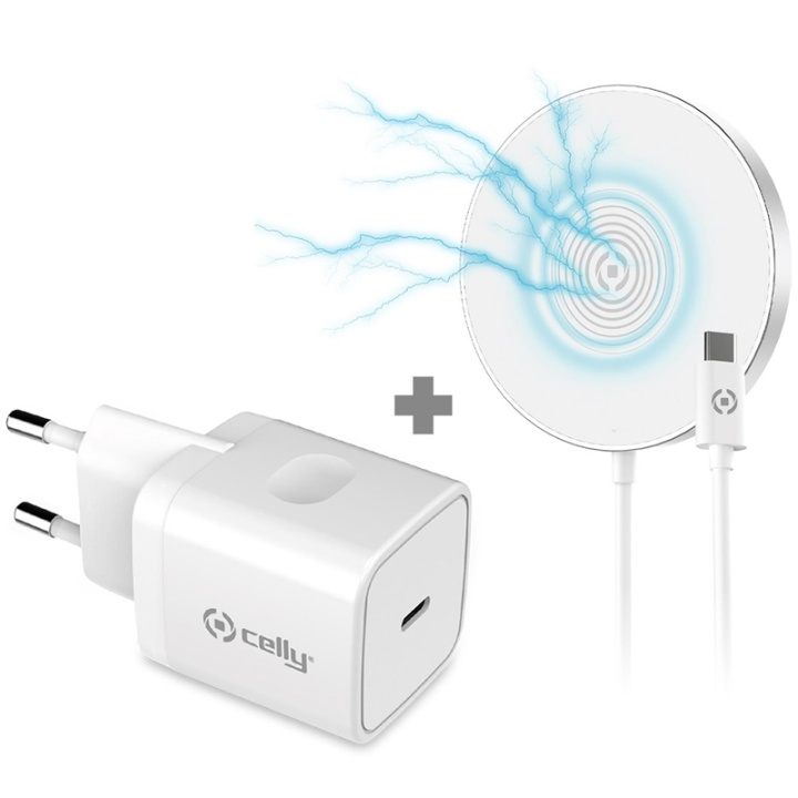 Celly MagChargeKit magnetisk trådløs lader + PD-lader i gruppen SMARTTELEFON & NETTBRETT / Ladere og Kabler / Trådløs lader QI hos TP E-commerce Nordic AB (A17651)