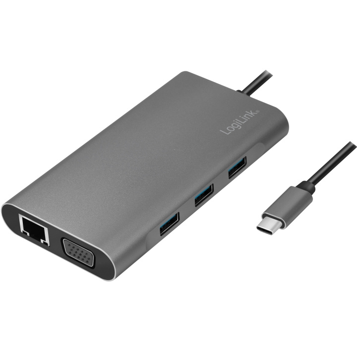 LogiLink USB-C-dokk 10-i-1 HDMI/VGA/RJ45/SD osv. 100W i gruppen Datautstyr / Nettverk / Nettverkskort / USB hos TP E-commerce Nordic AB (A19068)