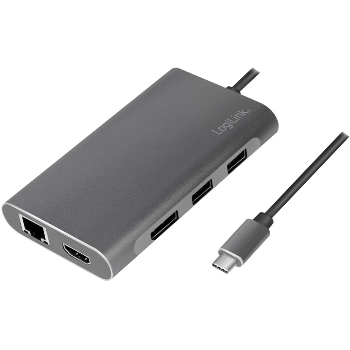 LogiLink USB-C-docka 8-i-1 HDMI/DP/RJ45 i gruppen Datautstyr / Nettverk / Nettverkskort / USB hos TP E-commerce Nordic AB (A19069)
