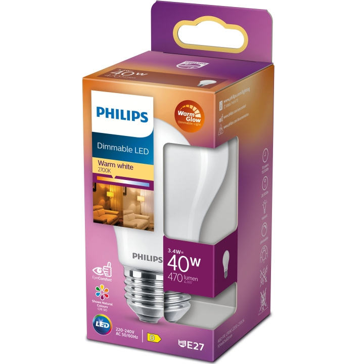 Philips LED E27 Normal 40W Frost dimbar varmgl 470lm i gruppen Elektronikk / Lys / LED-lys hos TP E-commerce Nordic AB (A19301)
