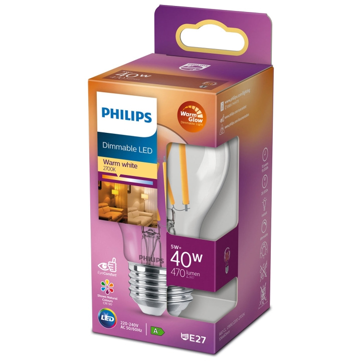 Philips LED E27 Normal 40W klar dimbar WarmGlow 470lm i gruppen Elektronikk / Lys / LED-lys hos TP E-commerce Nordic AB (A19302)