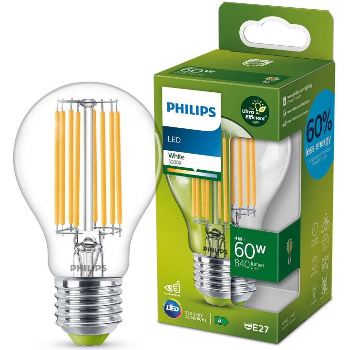 Philips LED E27 Normal 60W Klar 840lm 3000K Energiklasse A i gruppen Elektronikk / Lys / LED-lys hos TP E-commerce Nordic AB (A19304)