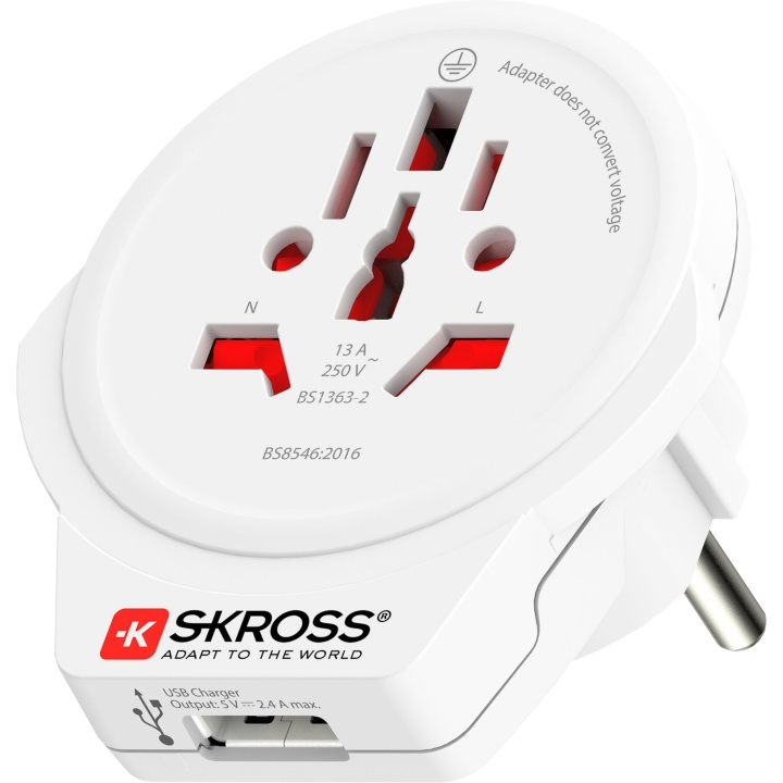 SKROSS El-Adapter Europa med USB i gruppen HJEM, HUS OG HAGE / El og belysning / Reiseadaptere hos TP E-commerce Nordic AB (A19435)