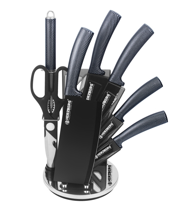 Herzberg 8 Pieces Knife Set with Acrylic Stand - Carbon i gruppen HJEM, HUS OG HAGE / Kjøkkenutstyr / Kjøkkenkniver og knivslipere hos TP E-commerce Nordic AB (A19977)