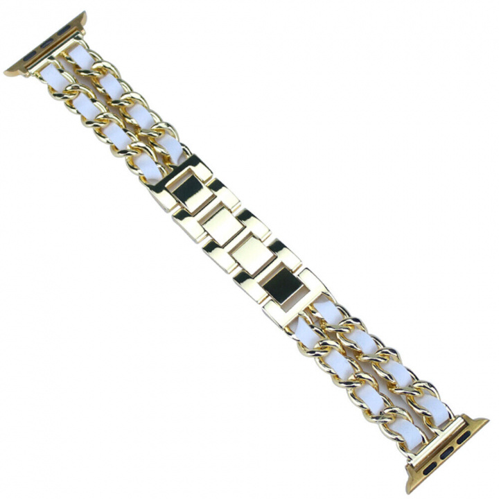 Stilig metallarmbånd til Apple Watch 38/40/41 mm, gull/hvitt i gruppen SMARTTELEFON & NETTBRETT / Trening, hjem og fritid / Apple Watch og tilbehør / Tilbehør hos TP E-commerce Nordic AB (A20294)