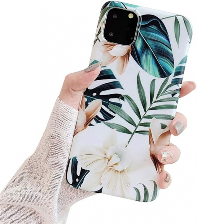 Etui til iPhone 11 Pro Max med planter og holder, Hvit/Grønn i gruppen SMARTTELEFON & NETTBRETT / Mobilbeskyttelse / Apple / iPhone 11 Pro Max hos TP E-commerce Nordic AB (A20645)