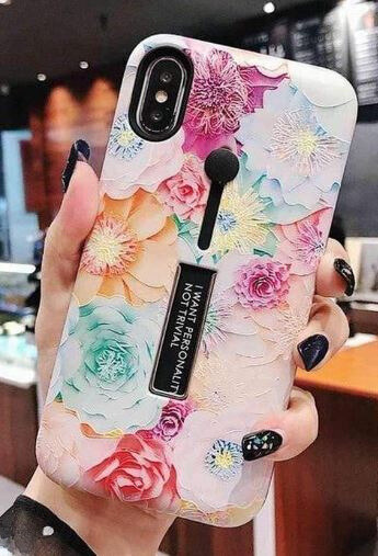 Moteveske med fingerholder - iPhone 12/12 Pro, Floral i gruppen SMARTTELEFON & NETTBRETT / Mobilbeskyttelse / Apple / iPhone 12 hos TP E-commerce Nordic AB (A20834)