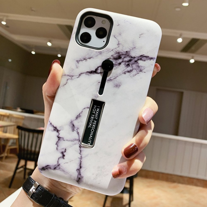 Moteveske med fingerholder - iPhone 12 Pro Max, Hvit marmor i gruppen SMARTTELEFON & NETTBRETT / Mobilbeskyttelse / Apple / iPhone 12 Pro hos TP E-commerce Nordic AB (A20852)