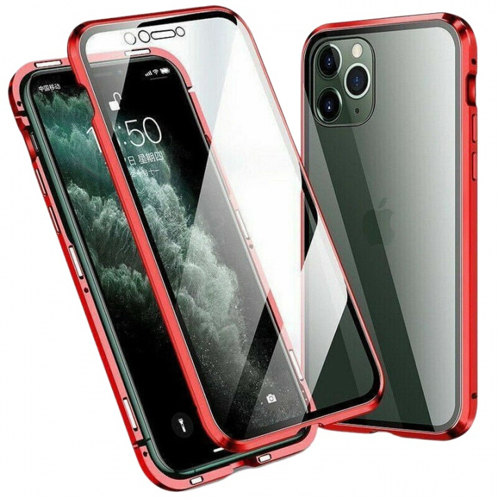 Genomskinligt Iphone 12 Pro Max magnetiskt skal i glas, Röd i gruppen SMARTTELEFON & NETTBRETT / Mobilbeskyttelse / Apple / iPhone 12 Pro hos TP E-commerce Nordic AB (A20888)