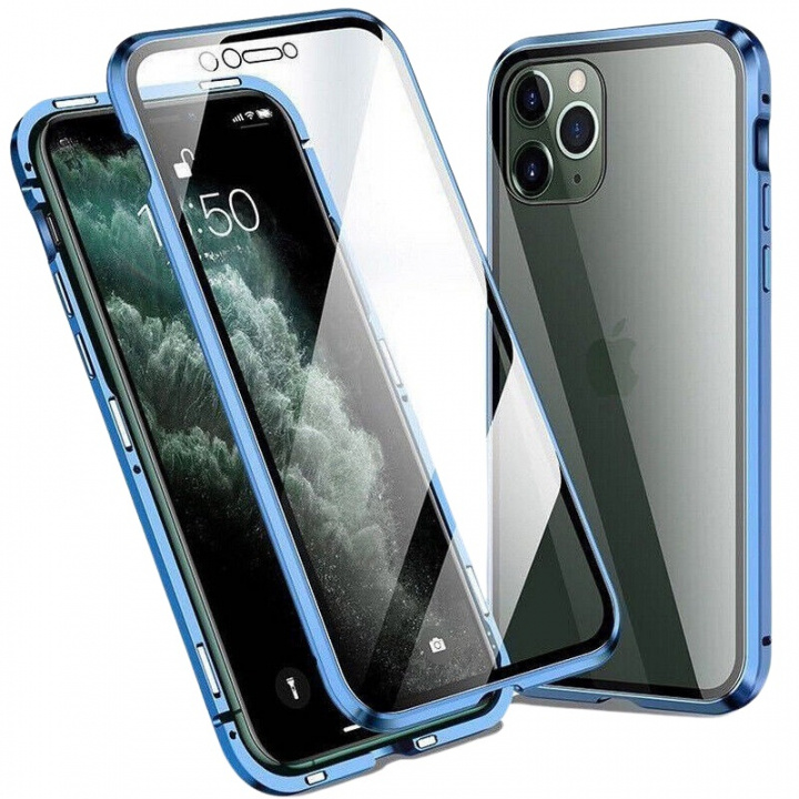 Genomskinligt Iphone 12 Pro Max magnetiskt skal i glas, Blå i gruppen SMARTTELEFON & NETTBRETT / Mobilbeskyttelse / Apple / iPhone 12 Pro hos TP E-commerce Nordic AB (A20892)