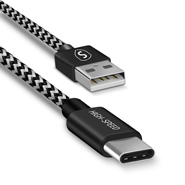 SiGN Skin USB-C-kabel 2.1A 0,25 m - Svart/Vit i gruppen SMARTTELEFON & NETTBRETT / Ladere og Kabler / Kabler / Kabler type C hos TP E-commerce Nordic AB (A21242)