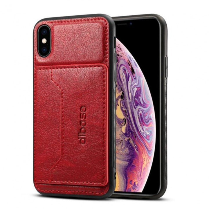Trendy iPhone XS/X Leatherette-etui med kortlomme, rød i gruppen SMARTTELEFON & NETTBRETT / Mobilbeskyttelse / Apple / iPhone XS Max / Deksel hos TP E-commerce Nordic AB (A21255)