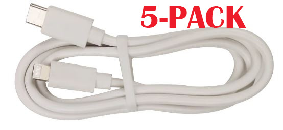 5-PACK Kabel USB-C - Lightning, 2,4A, 1m, hvit i gruppen SMARTTELEFON & NETTBRETT / Ladere og Kabler / Kabler / Kabler Lightning hos TP E-commerce Nordic AB (A22392PKT5)