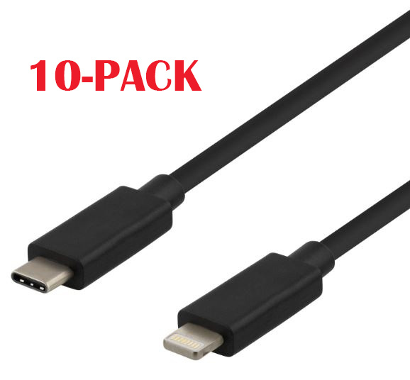 10-PACK Kabel USB-C - Lightning, 2,4 A, 1 m, svart i gruppen SMARTTELEFON & NETTBRETT / Ladere og Kabler / Kabler / Kabler Lightning hos TP E-commerce Nordic AB (A22400PKT10)