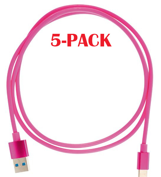 5-PACK Cable USB-A - USB-C 2.4A, 1m, Pink i gruppen SMARTTELEFON & NETTBRETT / Ladere og Kabler / Kabler / Kabler type C hos TP E-commerce Nordic AB (A22411PKT5)