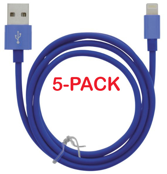 5-pack Cable USB-A - Lightning 2.4A, 1m, Blue i gruppen SMARTTELEFON & NETTBRETT / Ladere og Kabler / Kabler / Kabler Lightning hos TP E-commerce Nordic AB (A22413PKT5)