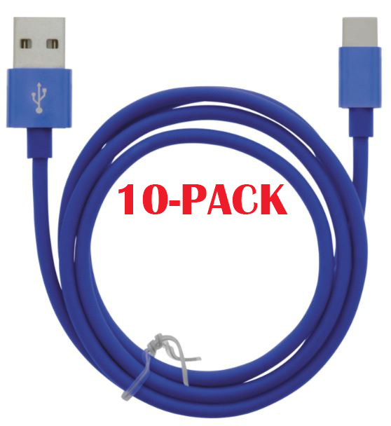 10-PACK Cable USB-A - USB-C 2.4A, 1m, Blue i gruppen SMARTTELEFON & NETTBRETT / Ladere og Kabler / Kabler / Kabler type C hos TP E-commerce Nordic AB (A22414PKT10)