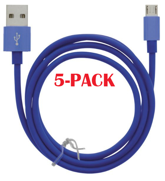 5-PACK Kabel USB-A - MicroUSB 2,4A, 1 m, blå i gruppen SMARTTELEFON & NETTBRETT / Ladere og Kabler / Kabler / Kabler microUSB hos TP E-commerce Nordic AB (A22415PKT5)