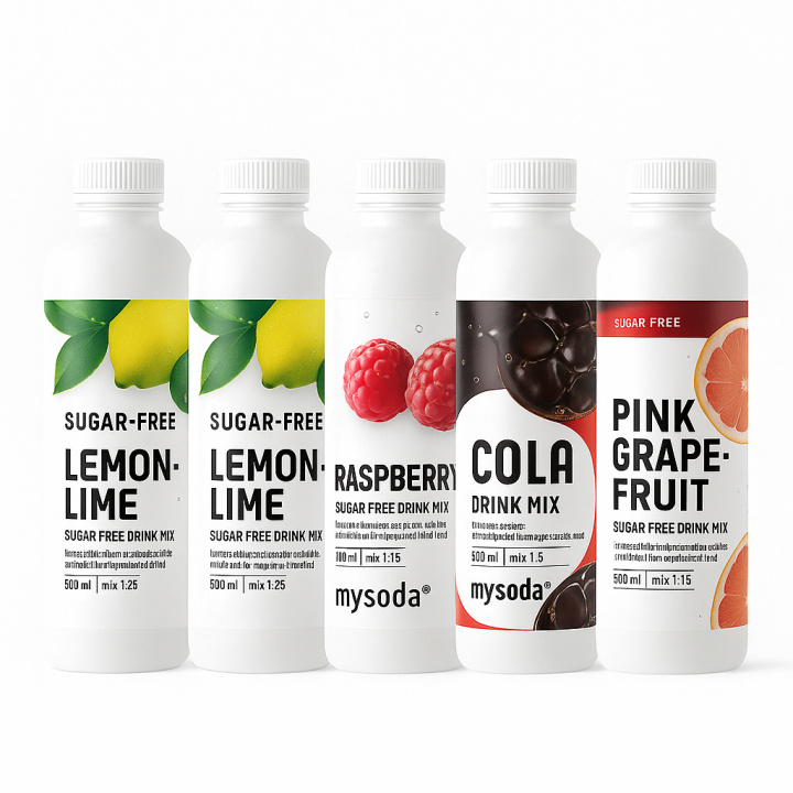 5-pack Mysoda Cola, Grape, Raspberry, Lemon 500 ml - gir 36 liter drikke i gruppen HJEM, HUS OG HAGE / Husholdningsapparater / Vann og juice / Kullsyremaskin / Smaker hos TP E-commerce Nordic AB (A22715PKT)