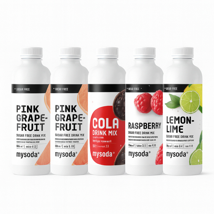 5-pack Mysoda Cola, Grape, Raspberry, Lemon 500 ml - gir 36 liter drikke i gruppen HJEM, HUS OG HAGE / Husholdningsapparater / Vann og juice / Kullsyremaskin / Smaker hos TP E-commerce Nordic AB (A22715PKT3)