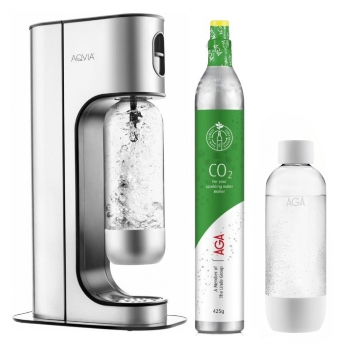 AGA Aqvia Exclusive Steel Black inkl. 2 flasker + kolsyrepatron i gruppen HJEM, HUS OG HAGE / Husholdningsapparater / Vann og juice / Kullsyremaskin / Maskiner hos TP E-commerce Nordic AB (A22924)