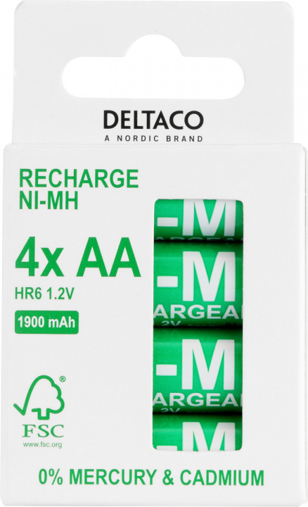 DELTACO Ultimate Ni-Mh rechargeable, LR6/AA, 1900mAh, 4-pack (SG) i gruppen Elektronikk / Batterier & Ladere / Oppladbare batterier / AA hos TP E-commerce Nordic AB (A22963)