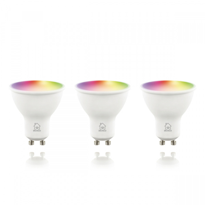 DELTACO SMART HOME LED-lampa, 3-pack, GU10, WiFI 2,4GHz, 5W, 470lm, dimbar, 220-240V, RGB i gruppen Elektronikk / Lys / LED-lys hos TP E-commerce Nordic AB (A22982)