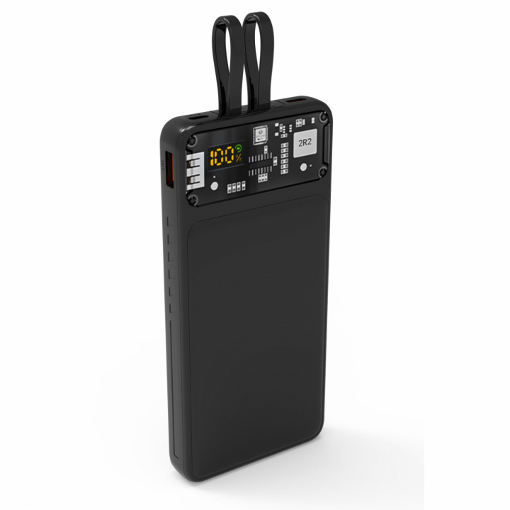 QUALO QTPB10-LD-23-01 Transparent power bank 10000 mAh PD with LED 23W black i gruppen SMARTTELEFON & NETTBRETT / Ladere og Kabler / Powerbanks hos TP E-commerce Nordic AB (A22992)