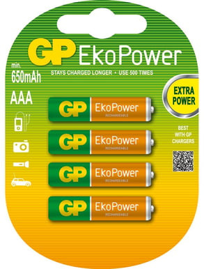 GP Batteri EkoPower AAA 650mAh 4-pack i gruppen Elektronikk / Batterier & Ladere / Batterier / AAA hos TP E-commerce Nordic AB (A23029)