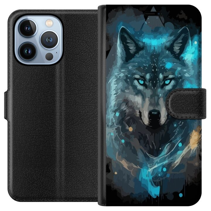 Lommeboketui til Apple iPhone 13 Pro med Ulve motiv i gruppen SMARTTELEFON & NETTBRETT / Mobilbeskyttelse / Apple / iPhone 13 Pro / Flippdeksel hos TP E-commerce Nordic AB (A50491)
