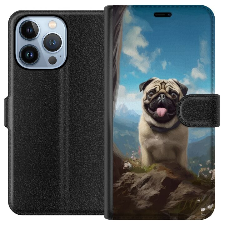 Lommeboketui til Apple iPhone 13 Pro med Glad Hund motiv i gruppen SMARTTELEFON & NETTBRETT / Mobilbeskyttelse / Apple / iPhone 13 Pro / Flippdeksel hos TP E-commerce Nordic AB (A50504)