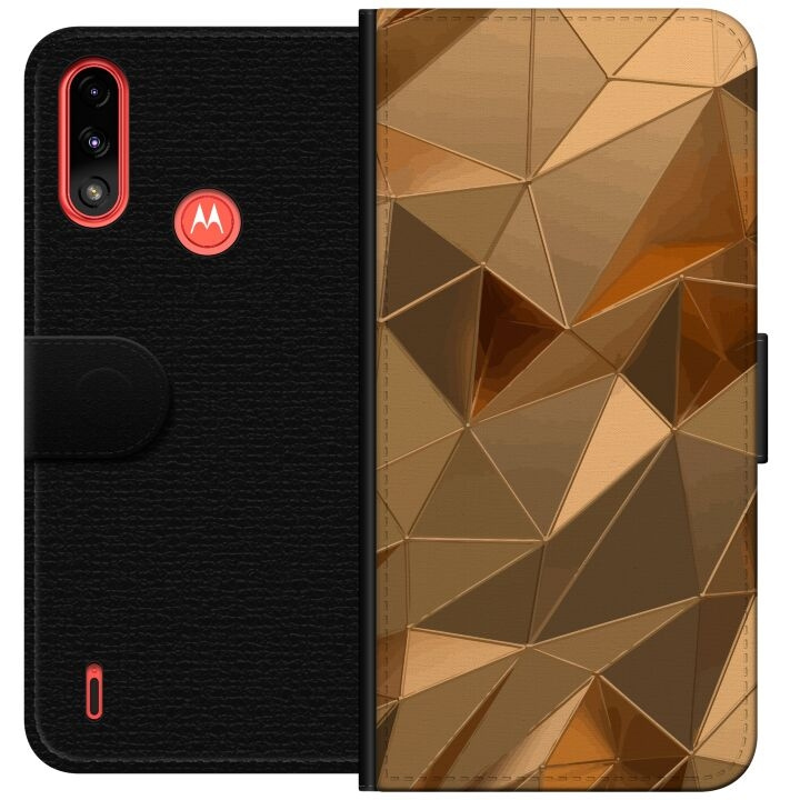 Lommeboketui til Motorola Moto E7 Power med 3D Gull motiv i gruppen SMARTTELEFON & NETTBRETT / Mobilbeskyttelse / Motorola hos TP E-commerce Nordic AB (A54446)