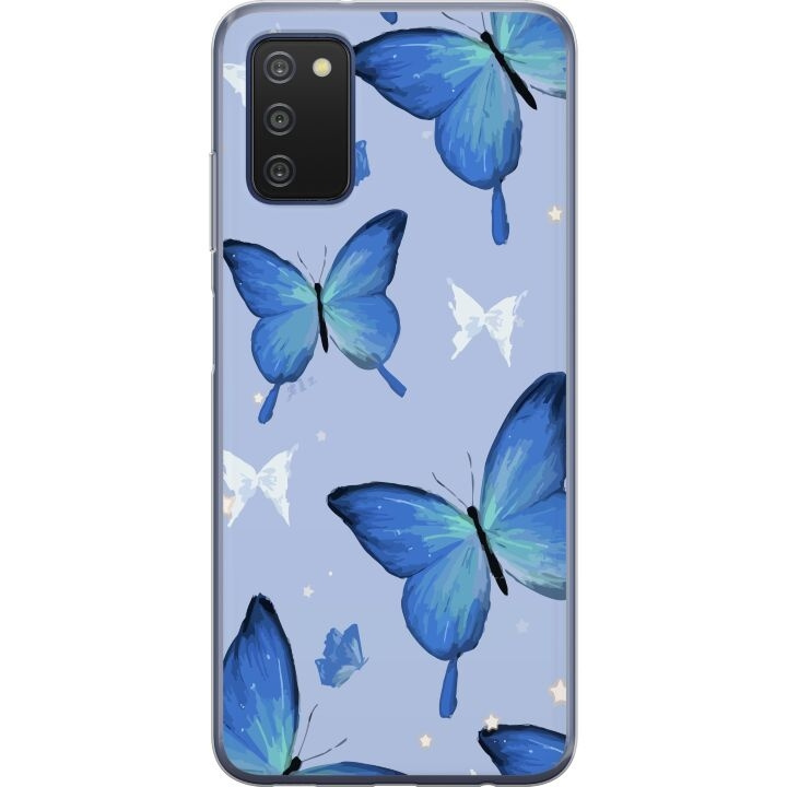 Mobildeksel til Samsung Galaxy A03s med Blå sommerfugler motiv i gruppen SMARTTELEFON & NETTBRETT / Mobilbeskyttelse / Samsung hos TP E-commerce Nordic AB (A58299)
